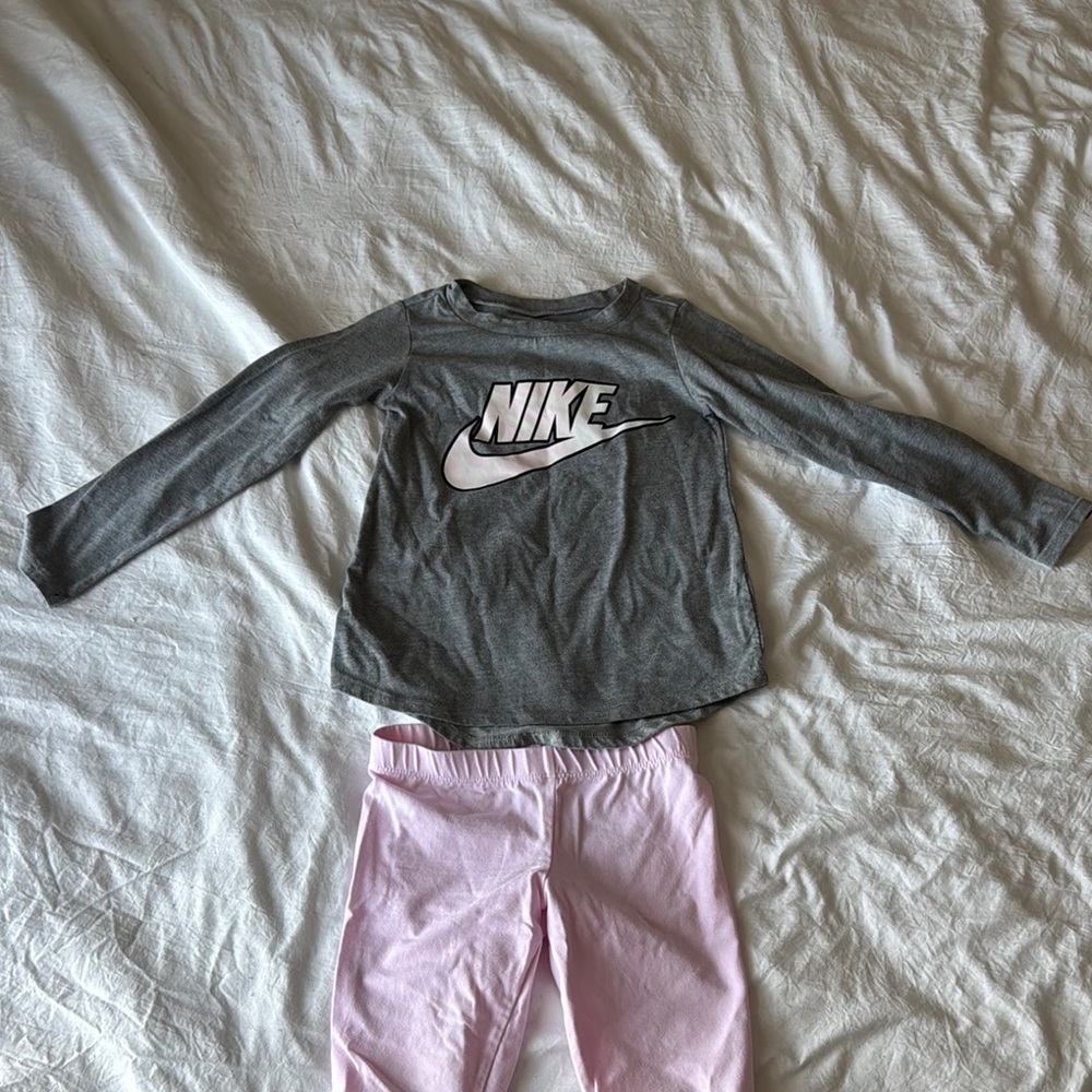 Nike Gray Long Sleeve Shirt with Pink Leggings